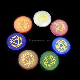 Stone Loose Beads Jewelry 7Pcs Chakra Stones Reiki Healing Crystal Engraved Holistic Ncing Polished Palm Natural Drop Delivery 2021 5Fk9G