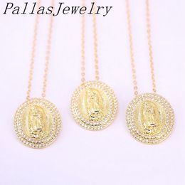 Pendant Necklaces 10Pcs 20 23mm Gold Color Cubic Zirconia Charm CZ Micro Pave Jesus Necklace Statement JewelryPendant