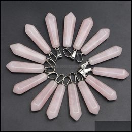 Arts And Crafts Natural Rose Quartz Stone Hexagonal Prism Pillar Charms Point Chakra Pendants For Jewellery Making Drop Deliv Sports2010 Dhsyi