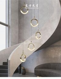 Pendant Lamps Modern LED Lighting Acrylic Copper Light Double Floor Long Hanging Lamp Stairway Decoration Lustre Fixture