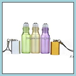 Packing Bottles Office School Business Industrial Mini 5Ml Travel Pot Portable Empty Refillable Glass Sample Roll On Bottle With Pendant F