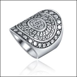 Band Rings Sier Plated Ring For Women Vintage Unique Carving Tibetan Totem Trendy Beach Jewellery Drop Delivery 2021 Sexyhanz Dheup