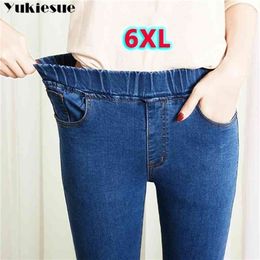 Spring Summer Plus Size 5xl high Elastic Waist Stretch Ankle length push up mom Jeans for Women Skinny Pants Capris Jeans 210412