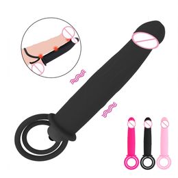 13cm Cockring Dildo With Bullet Vibrator Women Vaginal Anal Plug Men Penis Ring Strapon sexy Tools For Couples Erotic Products