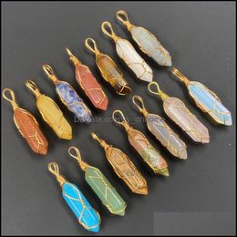 Pendant Necklaces Pendants Jewelry Natural Stone Gold Wire Wrap Crystal Necklace Hexagon Prism Amethyst Ros Dhjyh