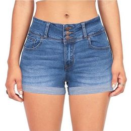 High-Waist Jean Button Zipper Women's Denim Shorts Scratched Pocket Design Shorts Femme Short Mujer Pantalones Cortos Mujer 220419