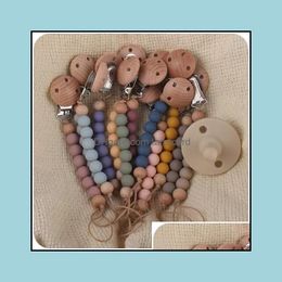 Stock 12 Colors Beech Wooden Sile Bead Pacifier Holders Newborn Chains Clips Baby Teething Soother Kids Chew Toys C0401 Drop Delivery 2021 O