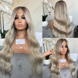 13X4 Ash Blondes Long Wavy Laces Front Wig Ice Blonde Ombre Straight Human Hair Glueless Virgin 180 Density 13x6 Lace Frontal Wig