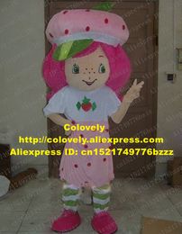 Mascot doll costume Sweet Pink Strawberry Girl Mascot Costume Mascotte Lassock With Pink Bushy Hairs White Shirt Pink Skirt Adult No.2842 Fr