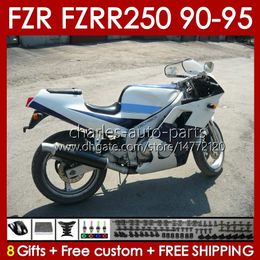 Bodys For YAMAHA FZR250RR FZRR FZR 250R 250RR FZR 250 90 91 92 93 94 95 143No.53 FZR-250 FZR250R FZR-250R FZR250 R RR 1990 1991 1992 1993 1994 1995 Fairing Kit blue white blk