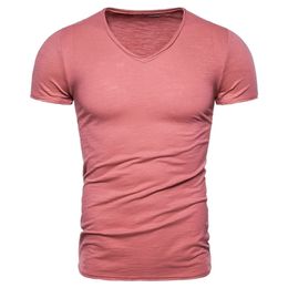 New Summer 10 Colours V-neck T-shirt Men 100% Combed Cotton Solid Short Sleeve T Shirt Men Fitness Undershirt Male Tops Tees T200219