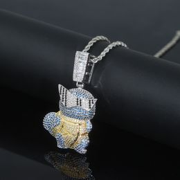 Iced Out Bling Cz Cute Turtles Pendant Necklace Micro Pave Cubic Zircon Mens Fashion Hip Hop Punk Jewellery