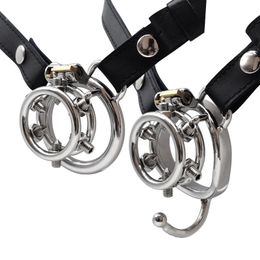 Strap Bondage PU Belt with Spiked Cock Cage Male Chastity Devices Stainless Steel Penis Rings Adults Toys