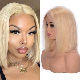 Cambodian Blonde 13x4 Transparent Lace Front Wigs 613 Remy Human Hair Straight Short Bob Wig