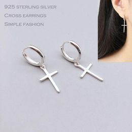 Dangle & Chandelier Fashion 925 Sterling Silver Cross Earings For Women S925 Jewelry Earring Girls Simple Round EaringDangle