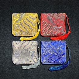 Custom 8.5x8.5 cm Thicken Mini Zip Jewelry Gift Bags Chinese style Silk Brocade Full Zipper Pouch Bracelet Storage Bag 100pcs/lot