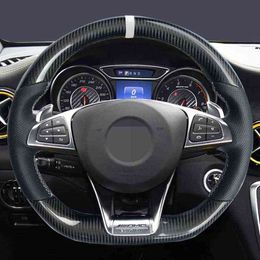 Car Steering Wheel Cover AntiSlip Black Carbon Fibre Leather For Mercedes Benz SClass S500 2016 OneClass Amg A45 20162019 J220808