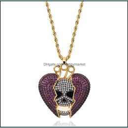 Pendant Necklaces Pendants Jewellery 14K Iced Out Skl Skeleton Purple Heart Juice Wrld Necklace Micro Pave Cubic Zircon Hiphop Fashion Drop