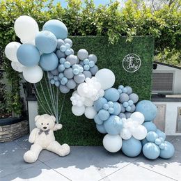 130pcs141pcs Macaron Blue Haze Grey Balloon Garland Arch Set Global Baby Shower Decoration Birthday Party Decor Party Supplies 220523