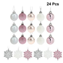 24Pcs Silver Pink Christmas Snowflake Shaped Set Decorations Ball Pendant Xmas Year Decor Y201020