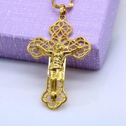 Pendant Necklaces Classic Jesus Women Men Cross Chain Necklace 18k Yellow Gold Filled Crucifix Jewelry GiftPendant