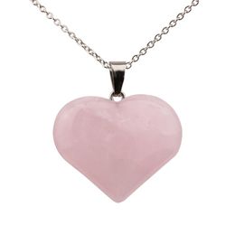 Chains Fashion Natural Pink Crystal Rose Quartz Heart Pendant Necklace For Women Jewelry