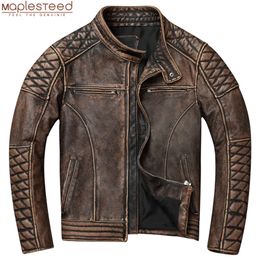 Vintage Leather Thick 100% Genuine Cowhide Biker Jacket Slim Fit Men Motorcycle Coat Autumn ASIAN SIZE S5XL M419 220810