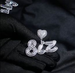 Custom Name A- Z Love Heart Locket Baguette Letters Pendant Necklace For Men Women Gifts Cubic Zirconia Necklace Hip Hop Jewelry