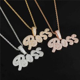 Quality High Gold Plated Bling Setting CZ Letters Custom Name Necklace for Women Men with 3mm 24inch Rope Chain312H