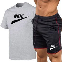2022 Summer Tracksuit Men Casual Sports Set brand logo Short Sleeved Shorts Sets Mens Fashion white black T shirt 2 Piece Sportswear