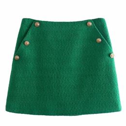 Tangada Women Green T Skirts Faldas Mujer Zipper French Style Female Mini Skirt 8Y195 220401