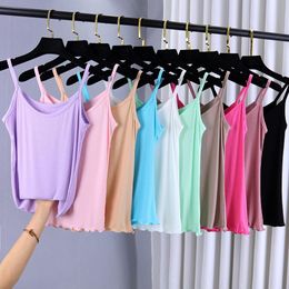 Ribbed Plain Candy Tops Ruched Summer Women Fitness Tank Top High Elastic Cotton Slim Casual Spaghetti Strap Sleeveless Vest