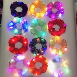 LED Light Shiny Scrunchies Women Girls Hair Band Rope Accessories Korea Style Luminous Elastic Ponytail Holder Circle Colourful Lighting INS3