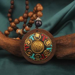 Pendant Necklaces Vintage Wooden Bead Necklace Ethnic Nepalese Style Sandalwood Nepal Buddhist Mala Jewellery Sweater For Women'sPendant