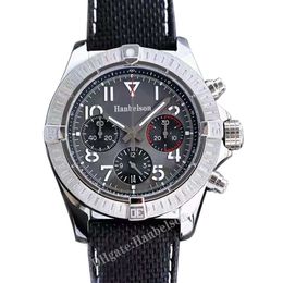 Mens Watch Black Nylon Miyota Quartz movement luminous Full working Chronograph Heavy satinless steel Designer Grey face Male wristwatch 43mm
