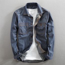 men jeans shirt Pure Cotton Regular Fit Long Sleeve Fashion mens Dress shirts Denim Casual Double Pocket