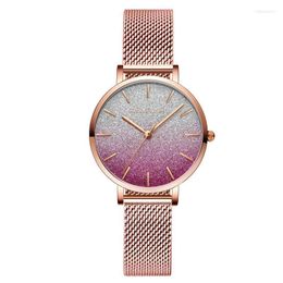 Wristwatches 2022 Light Luxury 30Bar Waterproof Gradient Color Women's Watch Quartz Stainless Steel Fashion & Casual Sport Rose Gold