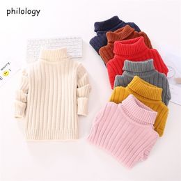 PHILOLOGY pure Colour flash yarn fall winter boy girl kid thick turtleneck shirts solid high collar pullover sweater LJ201128