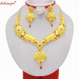 dubai necklace UK - Earrings & Necklace Adixyn 2022 Dubai African Jewelry Set For Women 24K Gold Color Ethiopian Wedding Crystal Gifts N04075