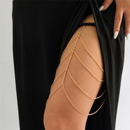 Multilayer Tassel Elastic Band Belt Leg Thigh Chain for Women Beach Sexy Long Adjustable Prom Party Body Jewellery Dress Decorate