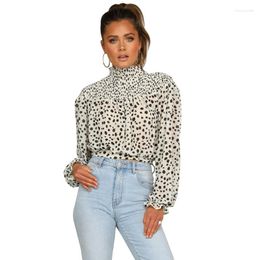 Women's Blouses & Shirts Foridol White Chiffon Blouse Women 2022 Leopard Print Cropped Tops Ruffle Streetwear Long Sleeve Summer Shirt