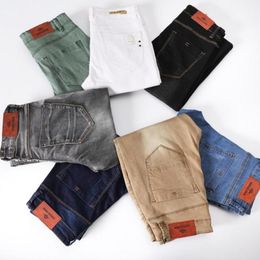 Men's Jeans Autumn Man 7 Color Elasticity Slim Men's Fashion Pants Korean Version Feet Rolled TrousersMen's
