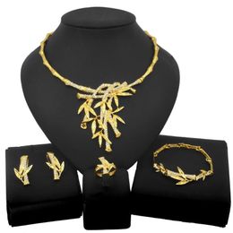 dubai necklace UK - Earrings & Necklace Yulaili Fashion Bridal Jewelry Sets Crystal Bangle Ring Luxury Wedding Dubai Gold For Womens Gift