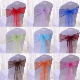 50/100pcs High Quality Sash Organza Chair Sashes Wedding Knot Decoration s Bow band Belt Ties For Banquet Weddings 220514