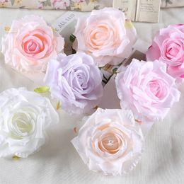 30pcsLot 9cm10cm Large Artificial White Rose Silk Flower Heads DIY Wedding Decoration Wreath Scrapbooking Craft Fake Flowers 220815