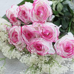 Decorative Flowers & Wreaths 5 Heads Real Touch Spring Latex Fake Artificial Rose Bouquets For A Wedding Home Decoration High Quality