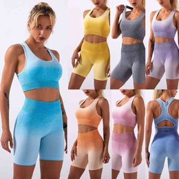 Two Piece Set Women Leggings For Fitness Yoga Pants Shorts Sets Seamless Tracksuit Hip Push Up Panty Gym Clothing J220706