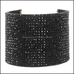 Tennis Bracelets Jewellery Luxury Fl Crystal Leather Bracelet For Women Wedding Shining Rhinestone Wide Cuff Wristband Bangles Pseras Drop Del