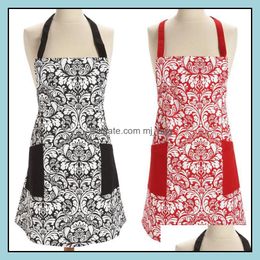 Aprons Flower Print Cooking Kitchen Apron Adt Dinner Party Baking Bbq Cot Dhncp