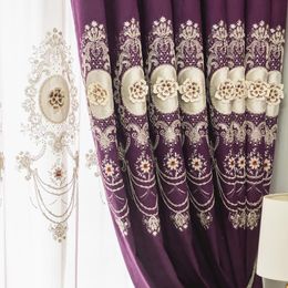 Curtain & Drapes Custom Curtains Luxury European Modern Embossed Embroidered Chenille Thick Purple Cloth Blackout Tulle Drape C933Curtain